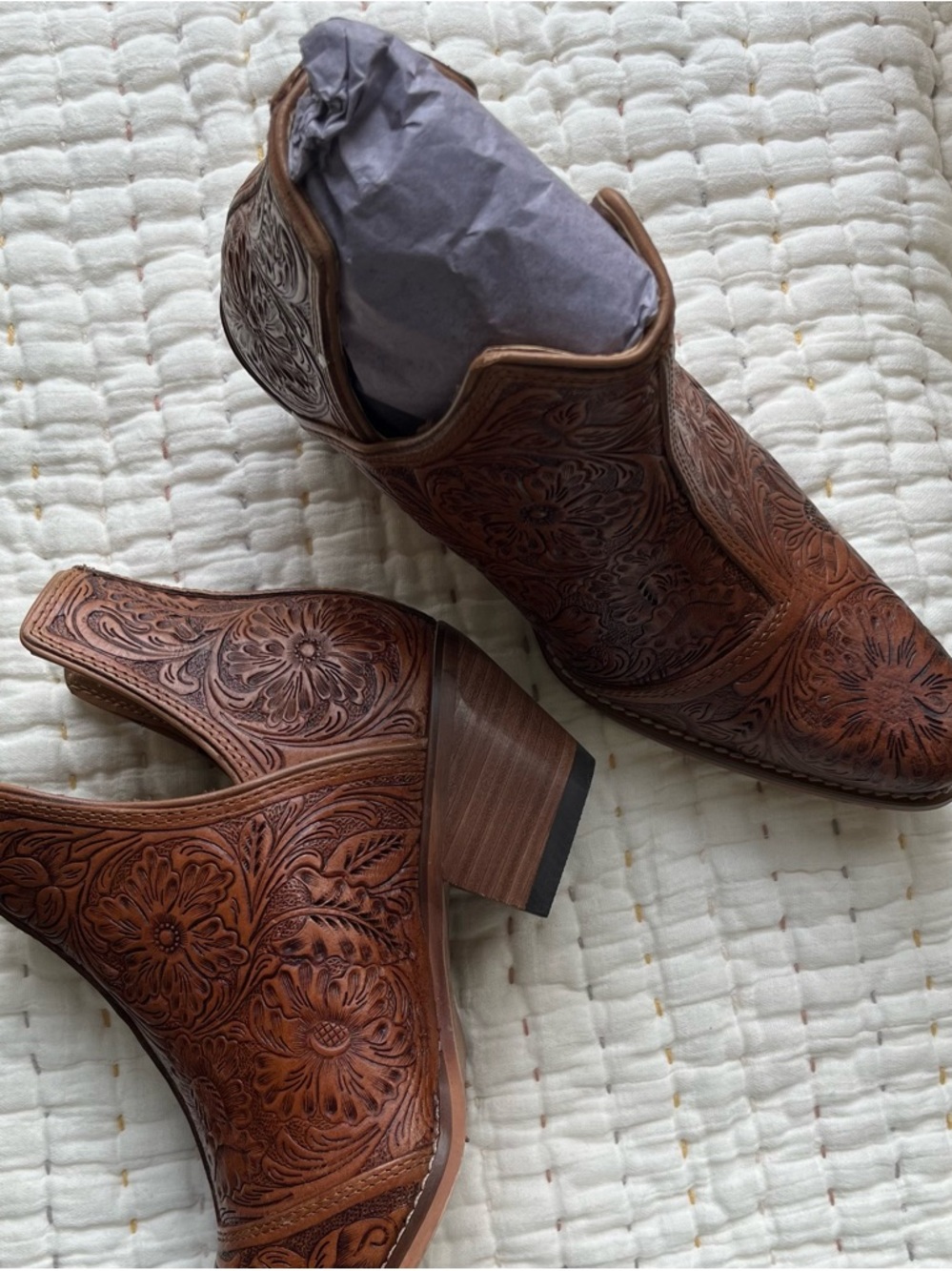 Myra Bag Brown Ankle Boots with Floral Design - Picture 4 of 6